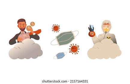 Ecological and environmental problems set. Ecology and sustainable business vector illustration