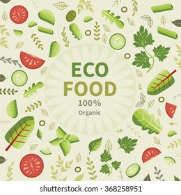 Ecological food. Vector illustration with different vegetables and healthy food.