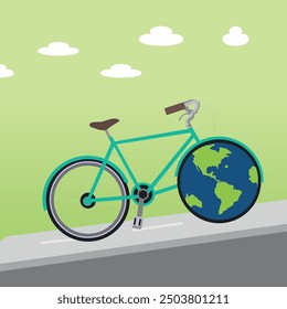 Bicicleta ecológica verde con un mundo