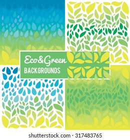 Ecological, green, eco set with patterns and backgrounds. 