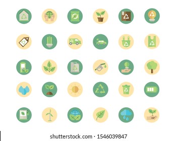 ecological green energy block icons collection vector illustration