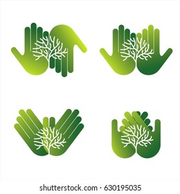 Ecological hand tree with green tree graphic design