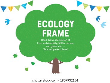 Ecological hand-painted illustration frame of a tree. ”white background”