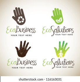 Ecological hands for business and solutions over white background