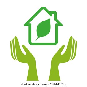 Ecological hands protecting isolated icon design