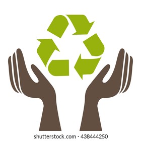 Ecological hands protecting isolated icon design