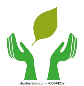 Ecological hands protecting isolated icon design