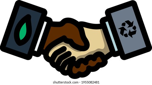 Icono de apretones de manos ecológicos. Contorno de negrita editable con diseño de relleno de color. Ilustración vectorial.