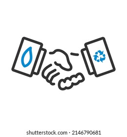Ecological Handshakes Icon. Editable Bold Outline With Color Fill Design. Vector Illustration.