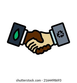 Ecological Handshakes Icon. Editable Bold Outline With Color Fill Design. Vector Illustration.