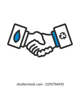 Icono de apretones de manos ecológicos. Contorno de negrita editable con diseño de relleno de color. Ilustración vectorial.