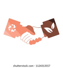 Ecological handshakes icon. Flat color design. Vector illustration.