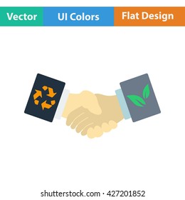 Ecological handshakes icon. Flat design. Vector illustration.