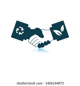 Icono de apretones de manos ecológicos. Diseño de reflexión de sombra. Ilustración vectorial.