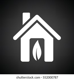 Ecological home leaf icon. Black background with white. Vector illustration.