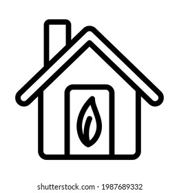 Ecological Home With Leaf Icon. Editable Bold Outline Design. Vector Illustration.