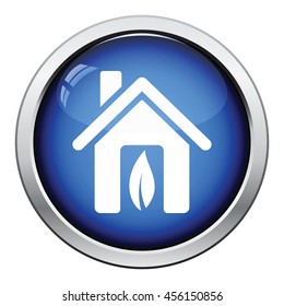 Ecological home leaf icon. Glossy button design. Vector illustration.