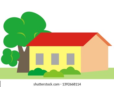 Ecological house in the countryside, colored vector illustration