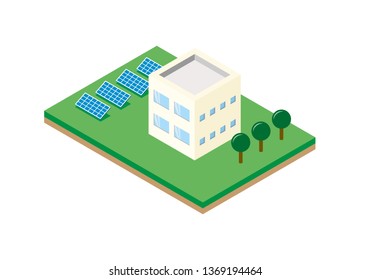 Ecological house with green energy solar panel vector illustration on isometric style