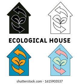 ecological house icon in different style vector illustration. Four elements in diferent styles. two colored and black ecological house vector icons.  EPS 10.