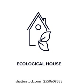 ökologisches Hausumrisssymbol. Linearer Vektor aus dem Ökologiekonzept. Dünne Linie ökologisches Haus Symbol einzeln auf weißem Hintergrund
