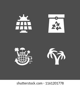 ecological icon. 4 ecological set with ecology and environment, island, solar panel and earth paradise vector icons for web and mobile app