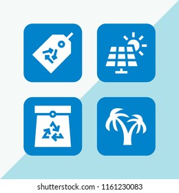 ecological icon. 4 ecological set with ecology and environment, island and solar panel vector icons for web and mobile app