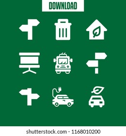 ecological icon. 9 ecological vector set. panel, eco house, garbage and trolleybus icons for web and design about ecological theme