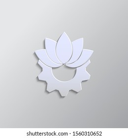 Ecological, icon, biology, gear paper style. Grey color vector background