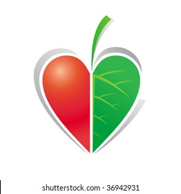 ecological icon with heart and leaf which symbolizes love to nature