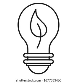 Ecological icon. Light bulb with a leaf. Isolated on white background. Vector illustration.