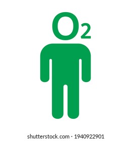 Ecological icon of a man with O2 clean air oxygen formula. Green lifestyle vector symbol.