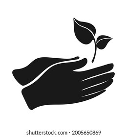Ecological icon. Plant in hand. Environment symbol. Vector Design.