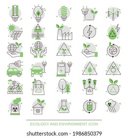 Ecological icon set. Environment, eco friendly, green technology. Vector illustration line style icon.