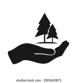 Ecological icon. Trees in hand vector design