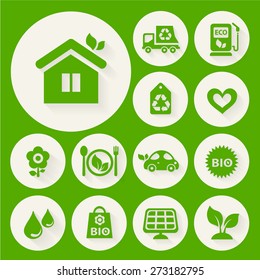 Ecological icons collection on round buttons