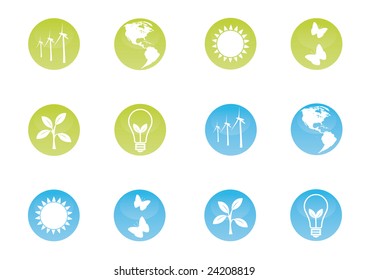 Ecological icons on shiny buttons.