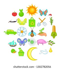 Ecological icons set. Cartoon set of 25 ecological vector icons for web isolated on white background