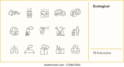 Ecological icons. Set of line icons. Air pollution, planet contamination, impact. Environment concept. Vector illustration can be used for topics like environment, nature, industry