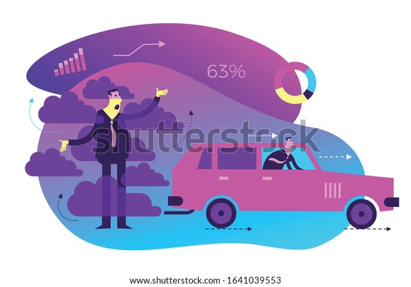 Ecological illustration. Not eco-friendly\
transport. A man suffocates with the exhaust gases of a car.\
Pollution of the planet with CO2. Global warming. Greenhouse\
effect. ECO problem.\
Green.