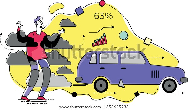 Ecological illustration. Not eco-friendly\
transport. A man suffocates with the exhaust gases of a car.\
Pollution of the planet with CO2. Global warming. Greenhouse\
effect. ECO problem.\
Green.