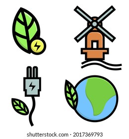 conjunto de ilustraciones ecológicas de materiales renovables.conservando el concepto de ícono de la naturaleza.concepto de ahorro de energía. diseño vectorial