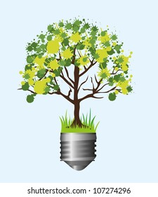 ecological illustration of a tree with green spots on a light bulb, vector illustration