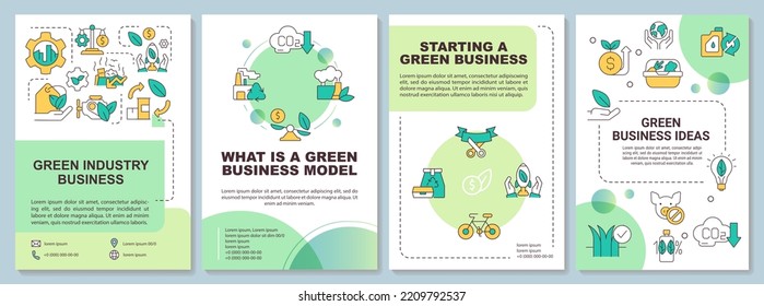 Ecological industry business green brochure template. Leaflet design with linear icons. Editable 4 vector layouts for presentation, annual reports. Arial-Black, Myriad Pro-Regular fonts used