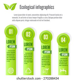 Ecological info graphics with green columns and leafs