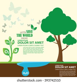 Ecological infography with the earth.green information.abstract green background with bright center spotlight and  grunge background texture green paper layout design colorful graphic art