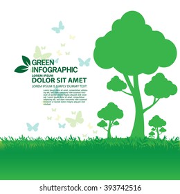 Ecological infography with the earth.green information.abstract green background with bright center spotlight and  grunge background texture green paper layout design colorful graphic art