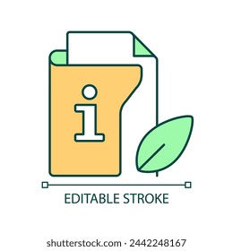 Ecological information RGB color icon. Environmental data. Sustainable laws. Green business model. Isolated vector illustration. Simple filled line drawing. Editable stroke. Arial font used