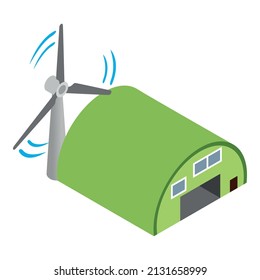 Ecological Infrastructure Icon Isometric Vector. Wind Turbine Near Hangar Icon. Renewable Energy, Ecology Concept, Green Technology