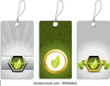 Ecological label design set with green and grey colors
